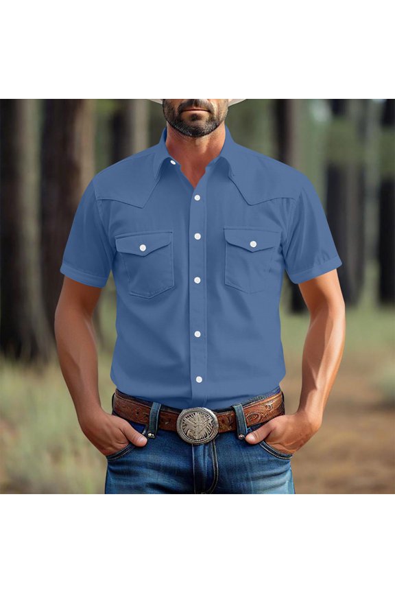 Men's Standard-Fit Short-Sleeve Two-Pocket Utility Shirt Button Down Work T Shirts for Summer
