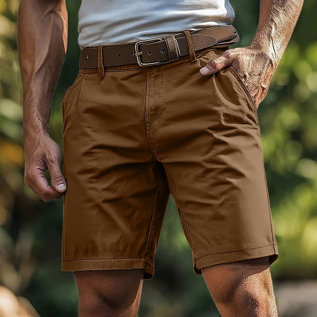 Kalauyu Men's Stretch Chino Short Slim Fit Flat Front Shorts Summer Cotton Casual Shorts with Pocket