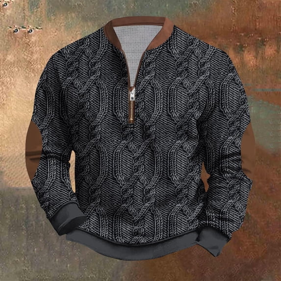 Kalauyu Men's Textured Sweatshirt Thermal Elbow Patches Pullover Fall Winter