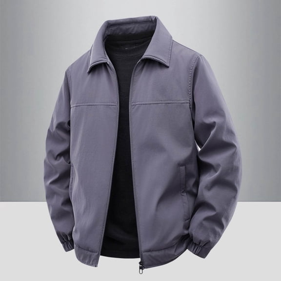 Kalauyu Men's Warm Thick Solid Color Long Sleeved Lapel Zipper Pocket Mountaineering Jacket