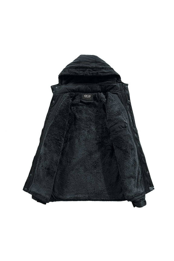 Men's Winter Jacket Military Jacket Fleece Lined Warm Cargo Jackets Removable Hood Cotton Work Coat