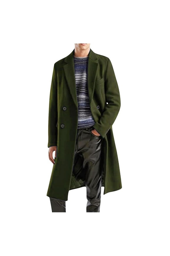 Men's Wool Blend Pea Coat Notched Collar Double Breasted Overcoat Warm Winter Trench Coat