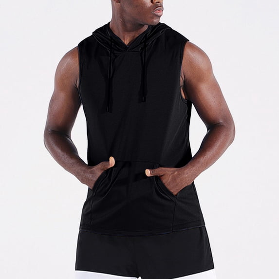 Kalauyu Men's Workout Hooded Tank Tops Sports Training Sleeveless Gym Hoodies Bodybuilding Cut Off Muscle Shirts