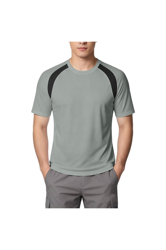 Mens Athletic Short Sleeve T Shirts Casual Round Neck Loose Tops Raglan Mesh Color Block Summer Running Tees