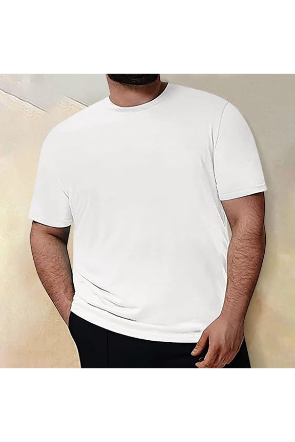 Mens Big and Tall Short Sleeve Tshirts Fitness Oversize Pullover Solid Color Casual Tees