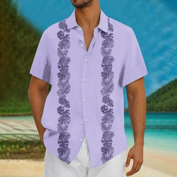 Kalauyu Mens Casual Short Sleeve Button Up Vintage Summer Hawaiian Beach Vacation Shirts Big and Tall Tops