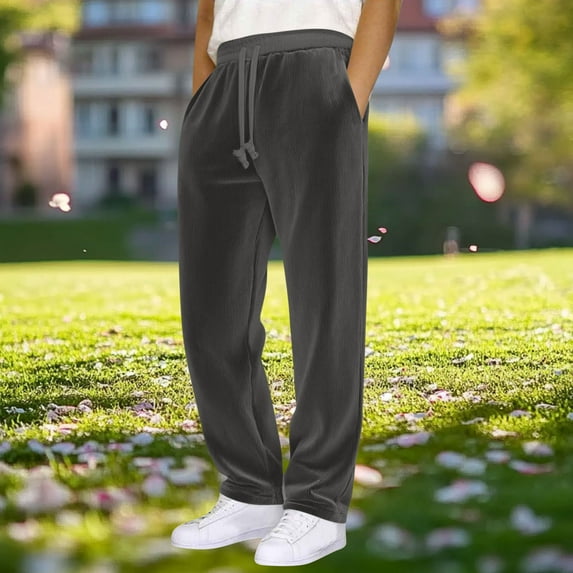 Kalauyu Mens Corduroy Athletic Pants Open Bottom Running Sweatpants Straight Leg Casual Joggers with Pockets