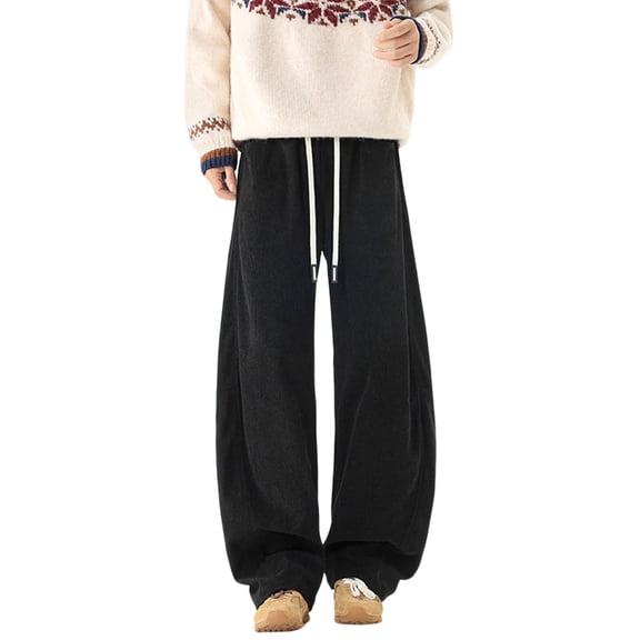 Kalauyu Mens Corduroy Joggers Pants Casual Wide Leg Pants Drawstring Elastic Waist Baggy Sweatpants with Pockets