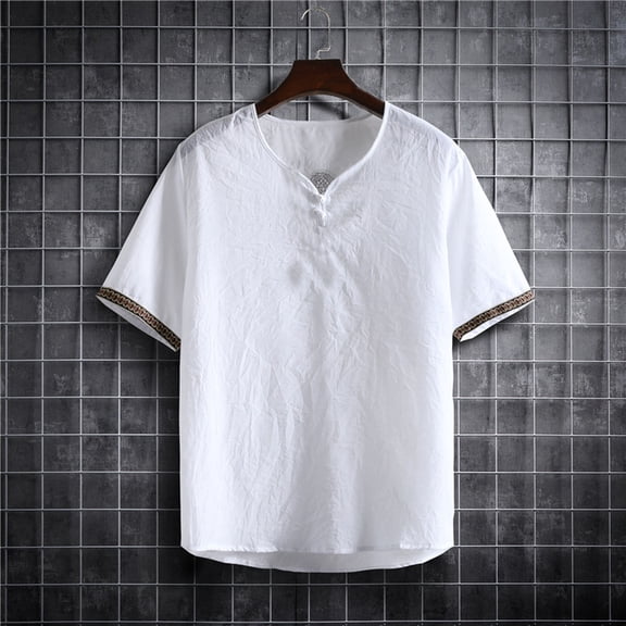 Kalauyu Mens Cotton Linen Henley Shirts Long Sleeve Casual Shirt Summer Beach Hippie T-Shirt Shirt
