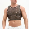 thumbnail image 1 of Kalauyu Mens Cropped Mesh Tank Top Vertical Striped Rhinestone Sleeveless See Through Party Shirt, 1 of 4
