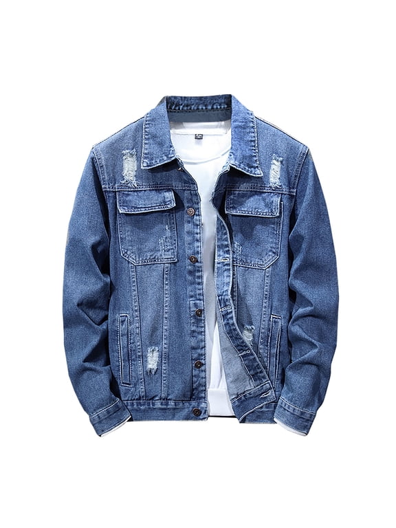 Mens Denim Jacket, Washed Casual Regular Fit Button Down Long Sleeve Jean Trucker Jacket