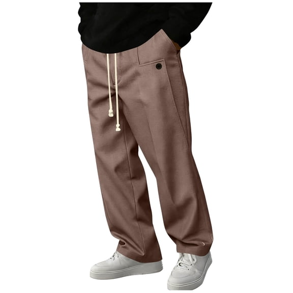 Kalauyu Mens Fashion Casual Elastic Waist Drawstring Baggy Pants Loose Fit Wide Leg Straight Sweatpants