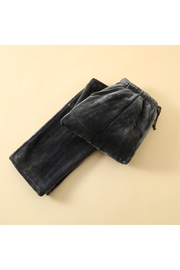Mens Fleece Lounge Pants, Elastic Waist Drawstring Pajama Pants, Soft Warm Sleep Trousers with Side Pockets