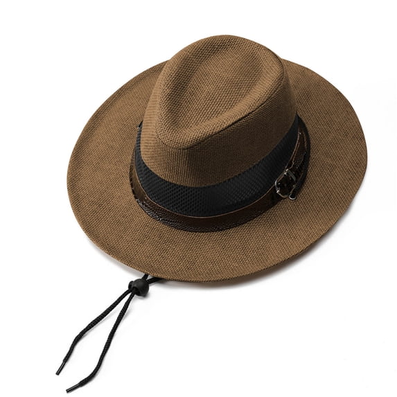 Kalauyu Mens Formal Hat with Breathable Mesh Panel Cowboy Fedora Hat with Adjustable Strap One Size
