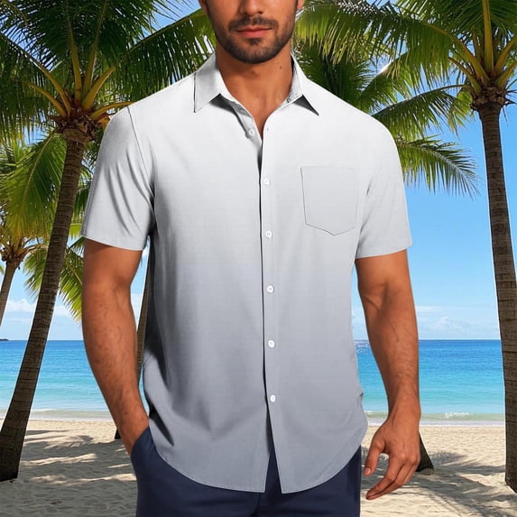 Kalauyu Mens Gradient Shirts Tops Short Sleeve Button Down Beach Shirt Vintage Tropical Summer Lightweight Blouses Male