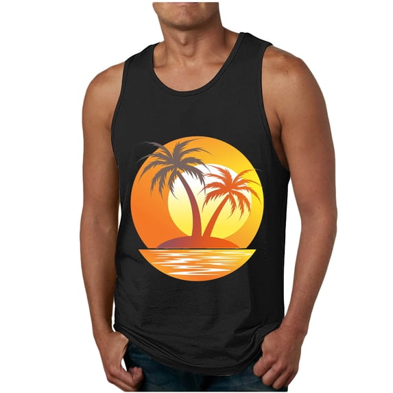 Kalauyu Mens Graphic Tank Tops Sleeveless Muscle Shirts Beach Hawaiian Coconut Tree Patriotic Tank Tops