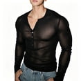 thumbnail image 1 of Kalauyu Mens Henley Shirts Sheer Mesh See Through Long Sleeve Button Up Blouse Slim Fit Solid Color Party Clubwear Tops, 1 of 7