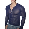 thumbnail image 1 of Kalauyu Mens Henley Shirts Sheer Mesh See Through Long Sleeve Button Up Blouse Slim Fit Solid Color Party Clubwear Tops, 1 of 6