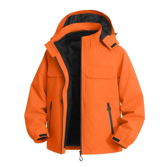 Kalauyu Mens Hood Windproof Rain Jacket Lined Drawstring with Multi Flap Pocket Water Resistant Hiking Daily Spring Fall Outdoor Coat Tops