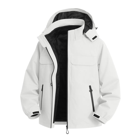 Kalauyu Mens Hood Windproof Rain Jacket Lined Drawstring with Multi Flap Pocket Water Resistant Hiking Daily Spring Fall Outdoor Coat Tops