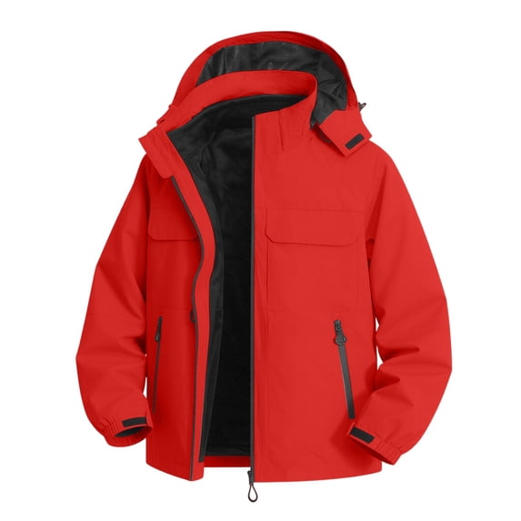 Kalauyu Mens Hood Windproof Rain Jacket Lined Drawstring with Multi Flap Pocket Water Resistant Hiking Daily Spring Fall Outdoor Coat Tops