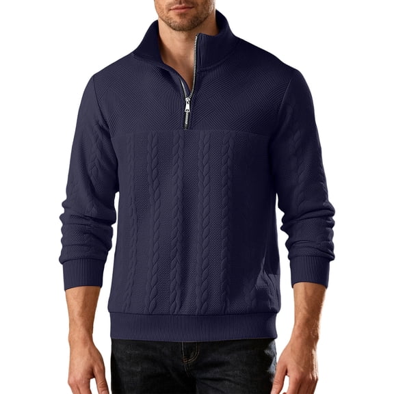 Kalauyu Mens Knit Zip Up Sweaters Long Sleeve Shirt Casual Stand Collar Knit Tops Spring Fall Daily Outdoor Golf Vacation Tops