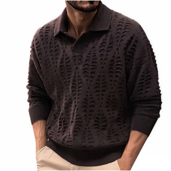 Kalauyu Mens Lapel Collar Pullover Sweater Cable Knitted Chunky Winter Fashion Twisted Thermal Sweaters