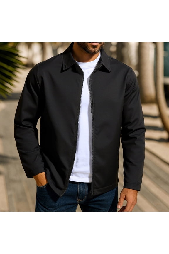 Mens Lightweight Jacket Casual Bomber Jacket Solid Color Zip-up Varsity Coat
