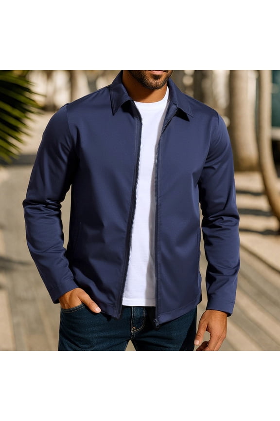 Mens Lightweight Jacket Casual Bomber Jacket Solid Color Zip-up Varsity Coat
