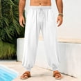 thumbnail image 1 of Kalauyu Mens Linen Yoga Pants Elastic Waist Drawstring Summer Beach Loose Fit Casual Tapered Trousers, 1 of 9