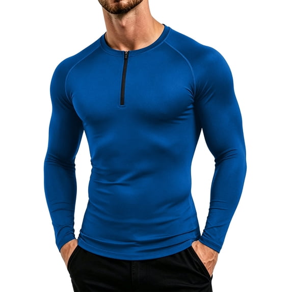 Kalauyu Mens Long Sleeve Half Zip Compression Athletic Elastic Tight T Shirts Quick Dry Moisture Wicking Gym Sport Fitted Tops