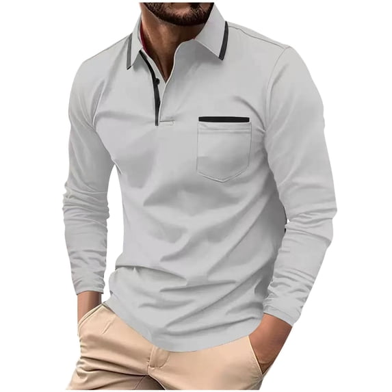 Kalauyu Mens Long Sleeve Lapel Shirts Casual Button Stylish Tops Collared Fashion Spring Fall T Shirts with Pocket