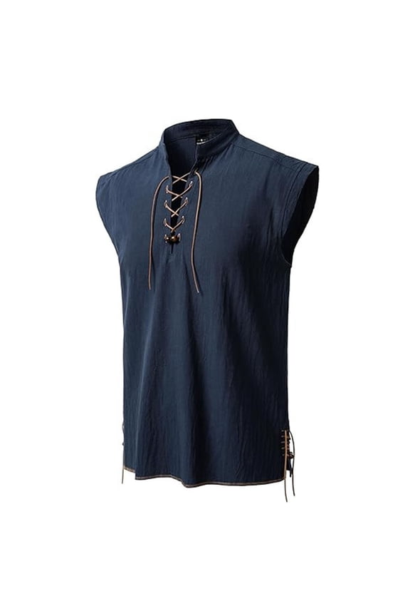 Mens Medieval Pirate Sleeveless Shirts Renaissance Cotton Linen Tank Top Gothic Viking Pirate Beach Tunic