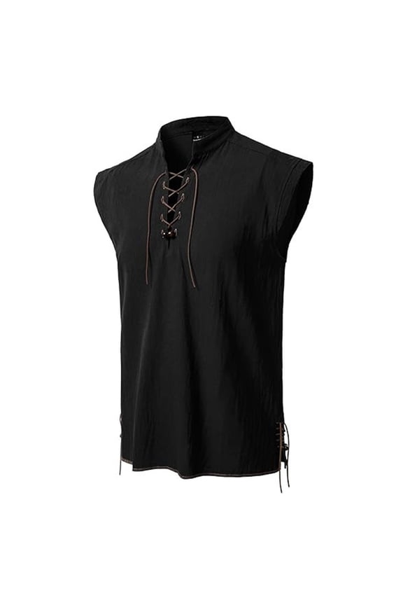 Mens Medieval Pirate Sleeveless Shirts Renaissance Cotton Linen Tank Top Gothic Viking Pirate Beach Tunic