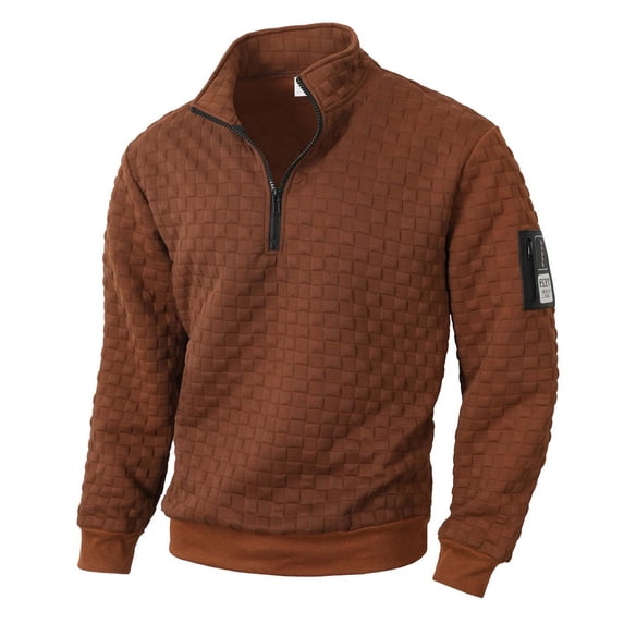 Kalauyu Mens Quarter Zip Sweater Men Quilted Sweatshirt Pullover Knit Long Sleeve Mock Neck Sweatshirt