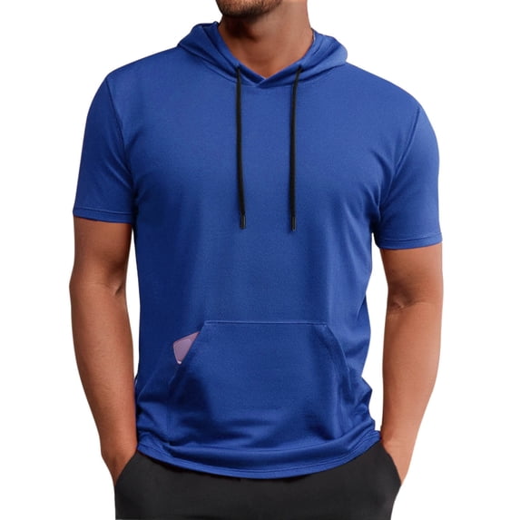Kalauyu Mens Short Sleeve Hooded T-Shirt,Breathable Athletic Hoodie Top with Pocket for Casual Summer Beach and Running