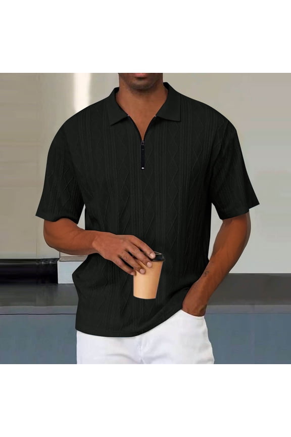 Mens Short Sleeve Quarter Zip Shirts Casual Stylish Wrinkle-Free Untuckit Collared Shirt