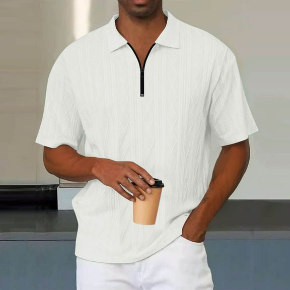 Kalauyu Mens Short Sleeve Quarter Zip Shirts Casual Stylish Wrinkle-Free Untuckit Collared Shirt