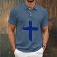 thumbnail image 1 of Kalauyu Mens Short Sleeve Turn Down Collar With Button T-Shirts Jesus Cross Printed Shirts, 1 of 4