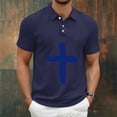 thumbnail image 1 of Kalauyu Mens Short Sleeve Turn Down Collar With Button T-Shirts Jesus Cross Printed Shirts, 1 of 4