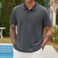 thumbnail image 1 of Kalauyu Mens Striped Knit Tops Summer Cotton Blend Short Sleeve T Shirts Loose Turn Down Collar with Pocket Button Daily Casual Shirts, 1 of 5
