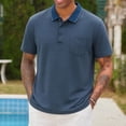 thumbnail image 1 of Kalauyu Mens Striped Knit Tops Summer Cotton Blend Short Sleeve T Shirts Loose Turn Down Collar with Pocket Button Daily Casual Shirts, 1 of 5