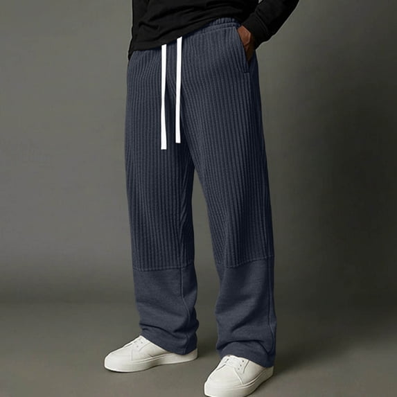 Kalauyu Mens Sweat Pants Casual Baggy Pants Wide Leg Loose Fit Joggers Sweatpants Elastic Waist Drawstring with Pockets