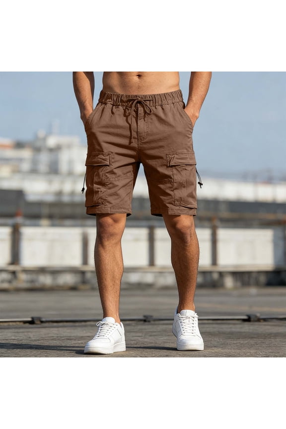 Mens Tactical Cargo Stretch Multi-Pocket Button Waist Shorts for Mountain Climbing Shorts