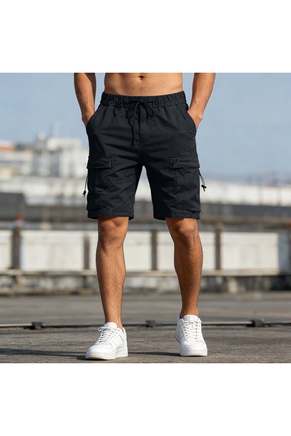 Mens Tactical Cargo Stretch Multi-Pocket Button Waist Shorts for Mountain Climbing Shorts