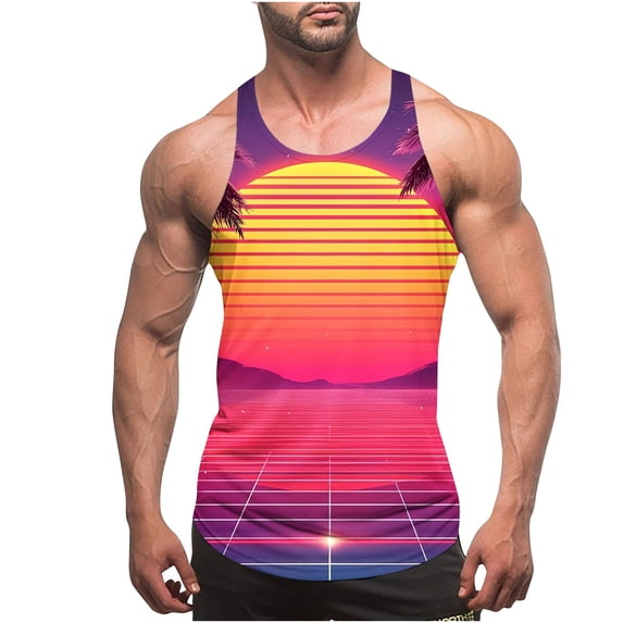 Kalauyu Mens Tank Tops Beach Summer Sleeveless Shirts Graphic Palm Tree Vacation Tanks Muscle Gym Tank Tops