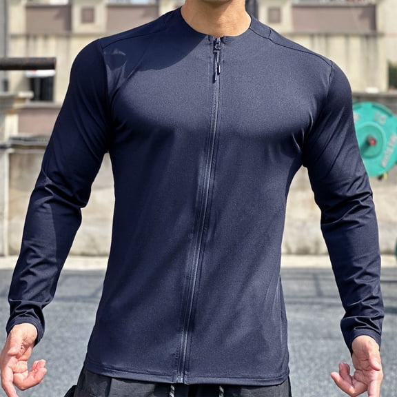 Kalauyu Mens UPF 50  Rash Guard Zipper Shirts Long Sleeve Zip Up Sun Protection Beach Shirts Quick Dry