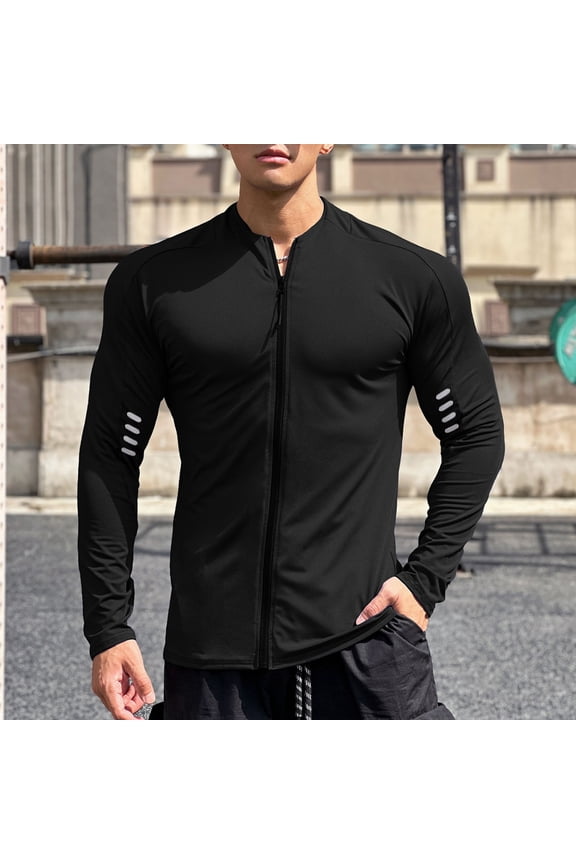 Mens UPF 50+ Rash Guard Zipper Shirts Long Sleeve Zip Up Sun Protection Beach Shirts Quick Dry