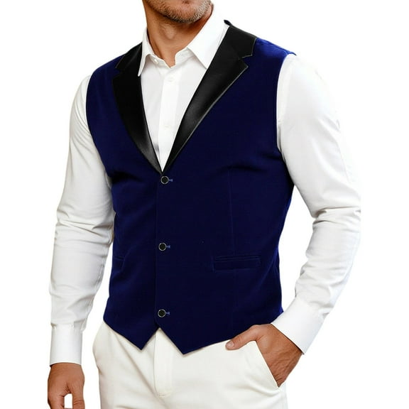 Kalauyu Mens Vest Formal Solid Color Waistcoat Satin Shawl Lapel Dress Vest Wedding Business