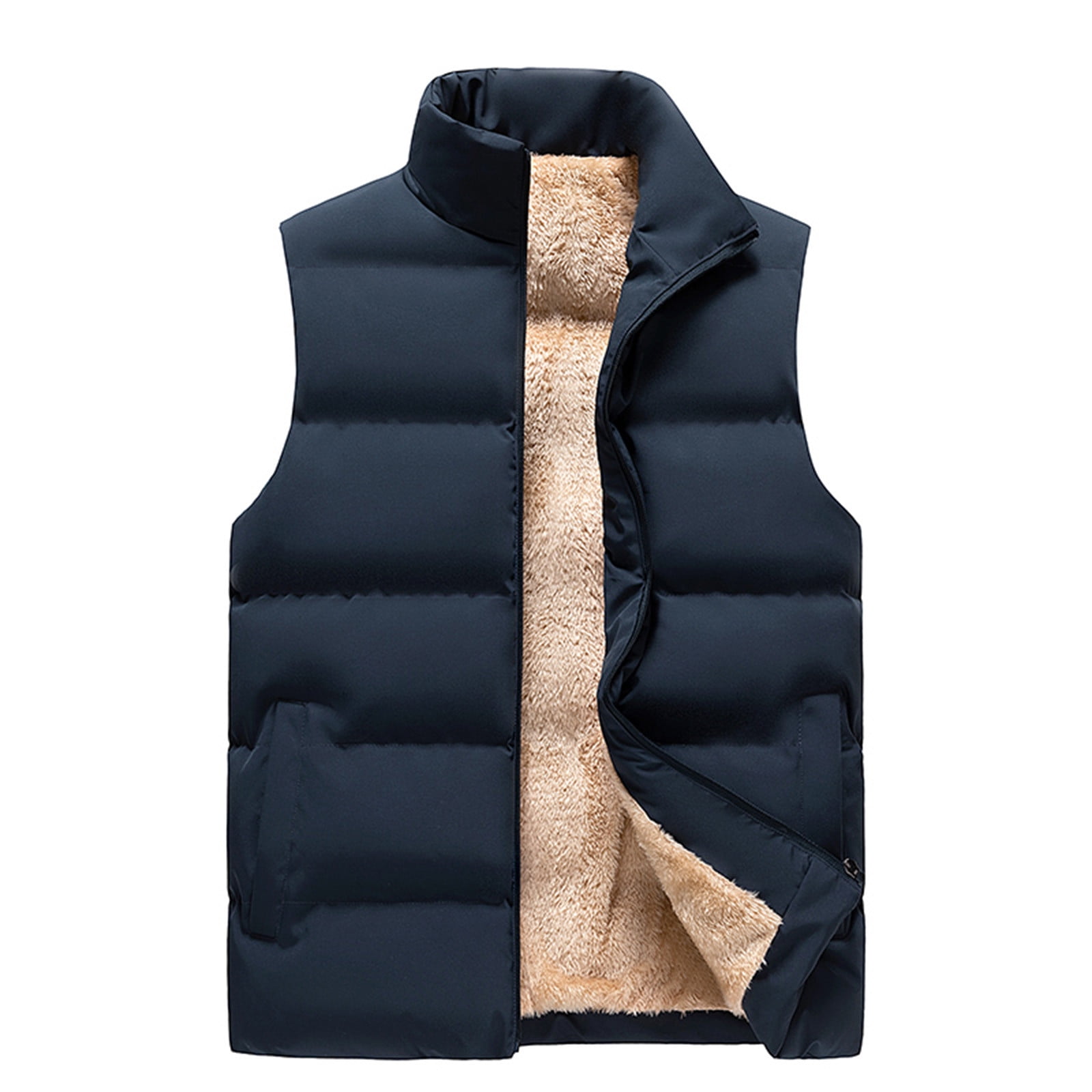 Kalauyu Mens Winter Vests Outerwear Fleece Lined Puffer Vest Warm Casual Quilted Vest Bubble Sherpa Vest Jacket Walmart